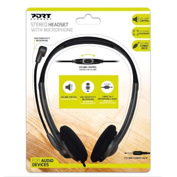 Port Stereo Headset with Mic with 1.2m Cable, 1 x 3.5mm, Volume Controller - Black